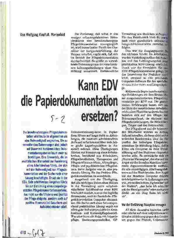 Vorschauseite 1: Kann EDV die Papierdokumentation ersetzen? Arbeitskreis EDV und Pflegedokumentation