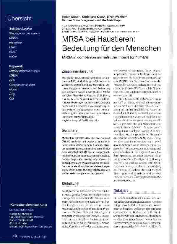 Vorschauseite 1: MRSA bei Haustieren: Bedeutung für den Menschen