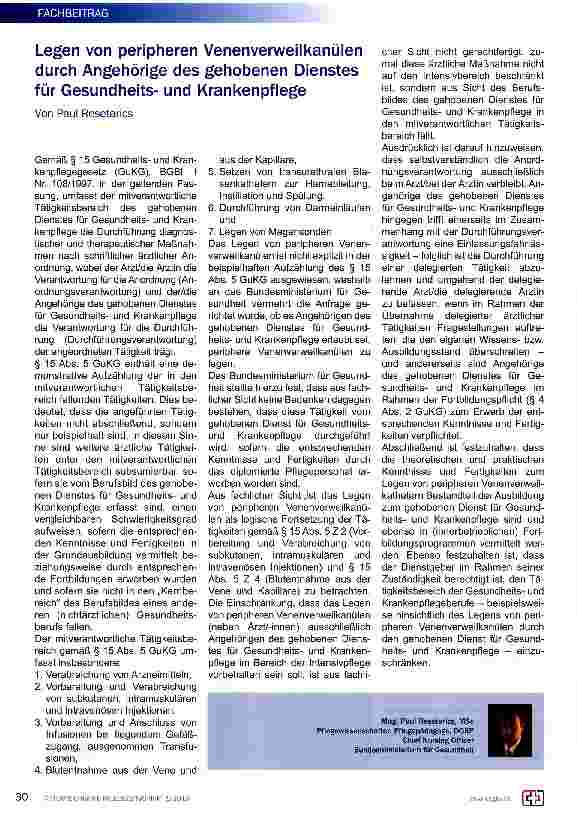Vorschauseite 1: Legen von peripheren Venenverweilkanulen durch Angehörige des gehobenen Dienstes für Gesundheitsund Krankenpflege