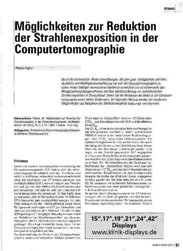 Vorschauseite 1: Möglichkeiten zur Reduktion der Strahlenexposition in der Computertomographie