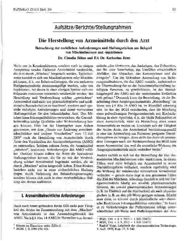 Vorschauseite 1: Die Herstellung von Arzneimitteln durch den Arzt