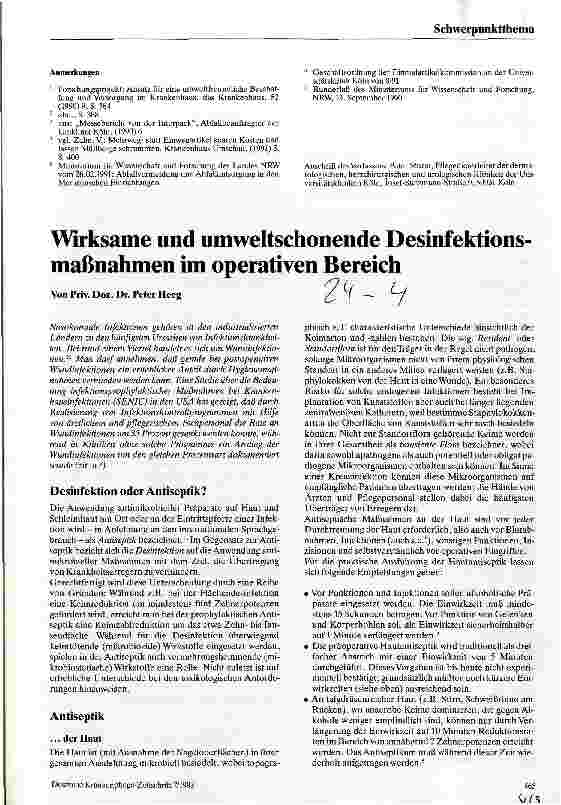 Vorschauseite 1: Wirksame und umweltschonende Desinfektionsmaßnahmen im operativen Be- Bereich