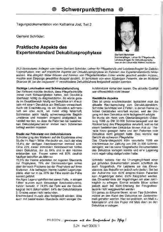 Vorschauseite 1: Praktische Aspekte des Expertenstandards Dekubitusprophylaxe, G. Schröder Tagungsdokumentation, Teil 2