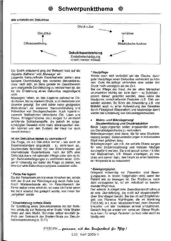 Vorschauseite 2: Praktische Aspekte des Expertenstandards Dekubitusprophylaxe, G. Schröder Tagungsdokumentation, Teil 2