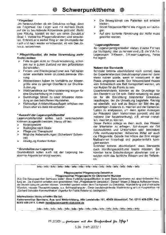 Vorschauseite 3: Praktische Aspekte des Expertenstandards Dekubitusprophylaxe, G. Schröder Tagungsdokumentation, Teil 2