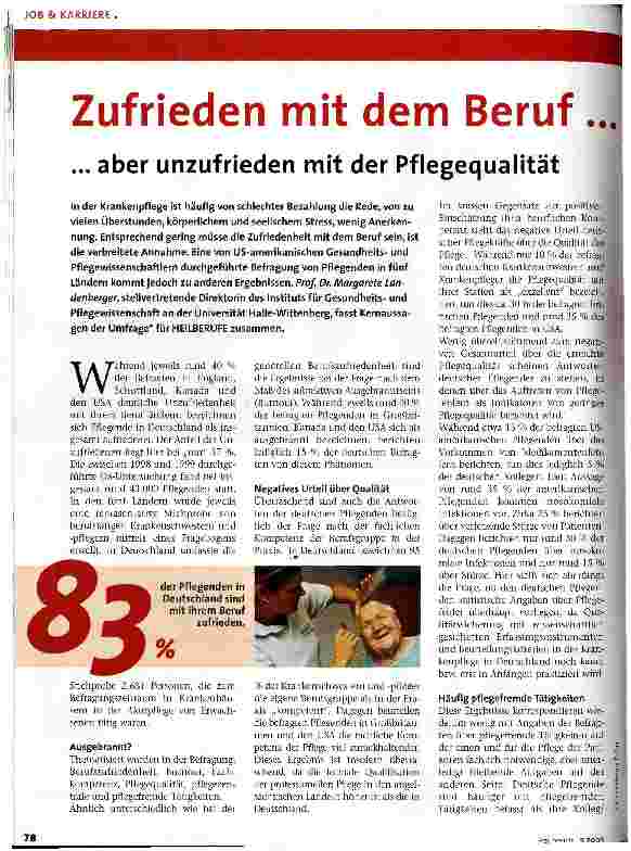 Vorschauseite 1: Zufrieden mit dem Beruf. .. aber unzufrieden mit der Pflegequalität