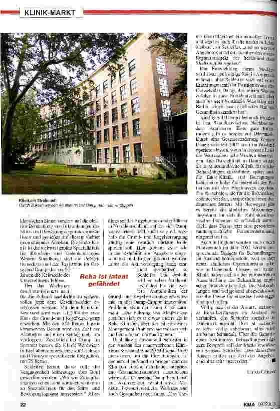 Vorschauseite 2: Die Abhängigkeit von der Rehabilitation verringern Damp Holding AG