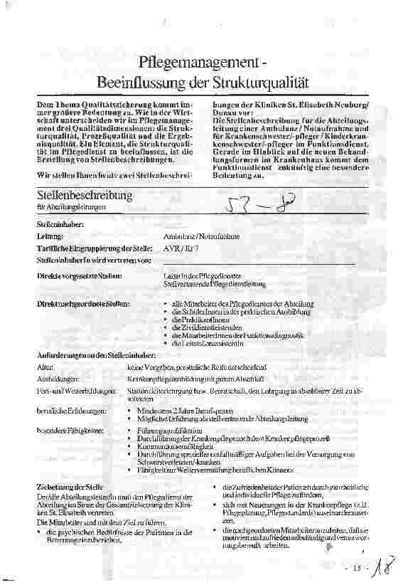 Vorschauseite 1: Pflegemanagement - Beeinflussung der Strukturqualität Stellenbeschreibung für Abteilungsleitungen