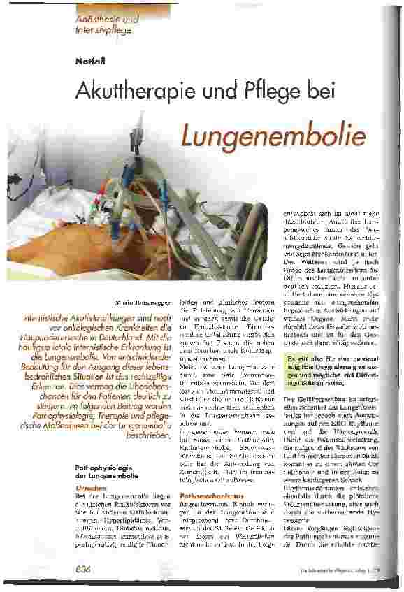 Vorschauseite 1: Akuttherapie und Pflege bei Lungenembolie
