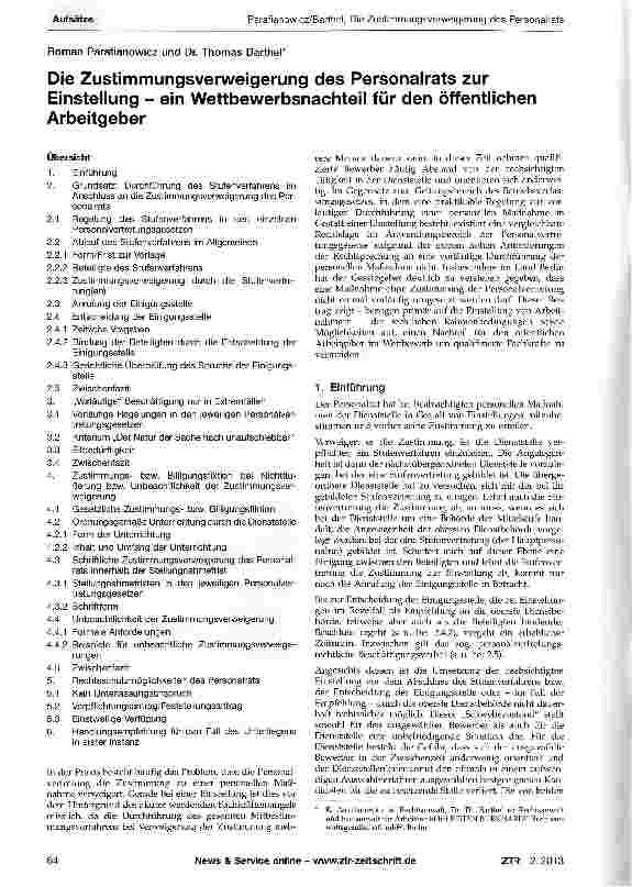 Vorschauseite 1: Die Zustimmungsverweigerung des Personalrats zur Einstellung - ein Wettbewerbsnachteil für den öffentlichen Arbeitgeber