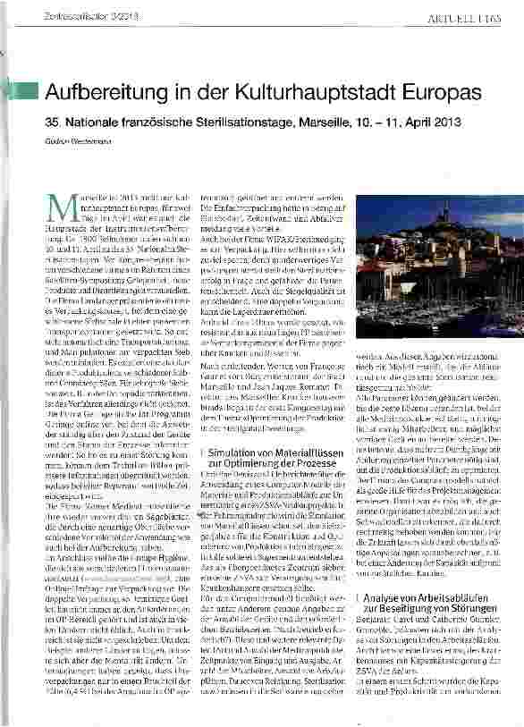 Vorschauseite 1: Aufbereitung in der Kulturhauptstadt Europas 35. Nationale französische Sterilisationstage, Marseille, 10. -11. April 2013