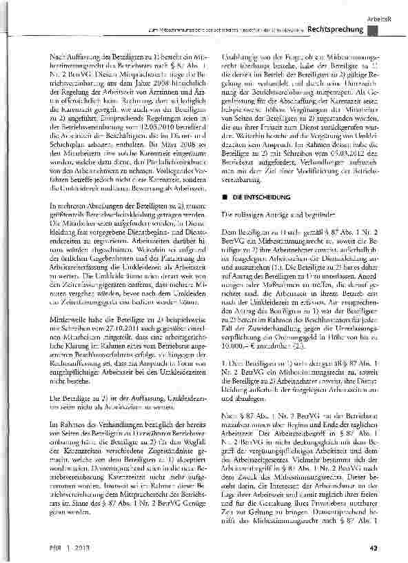 Vorschauseite 2: Zum Mitbestimmungsrecht des Betriebsrats hinsichtlich der UmkleidezeitenBetrVG § 87 Abs. 1 Nr. 2