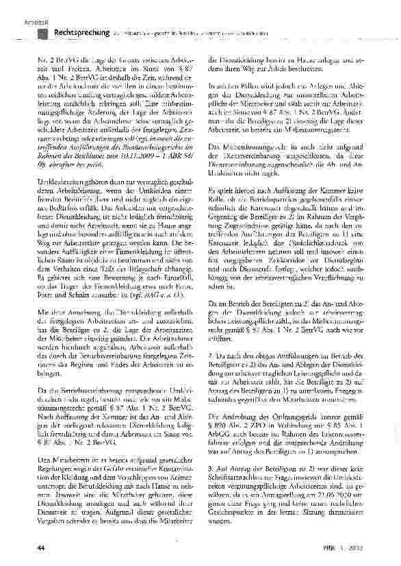 Vorschauseite 3: Zum Mitbestimmungsrecht des Betriebsrats hinsichtlich der UmkleidezeitenBetrVG § 87 Abs. 1 Nr. 2
