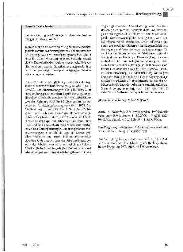 Vorschauseite 4: Zum Mitbestimmungsrecht des Betriebsrats hinsichtlich der UmkleidezeitenBetrVG § 87 Abs. 1 Nr. 2