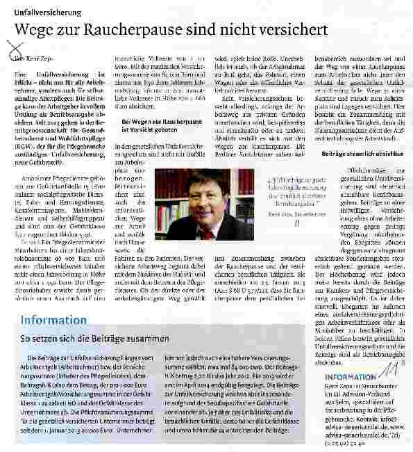 Vorschauseite 1: Wege zur Raucherpause sind nicht versichert