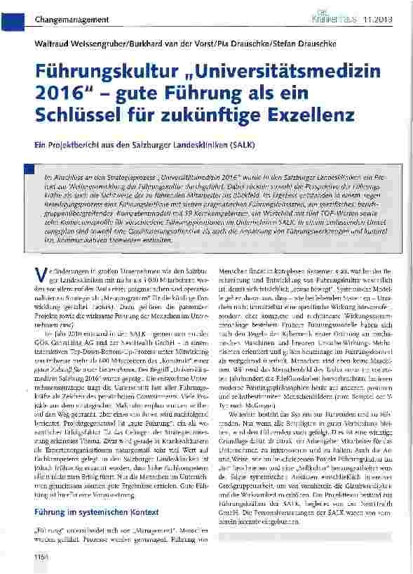 Vorschauseite 1: Führungskultur „Universitätsmedizin 2016 - gute Führung als ein Schlüssel für zukünftige Exzellenz