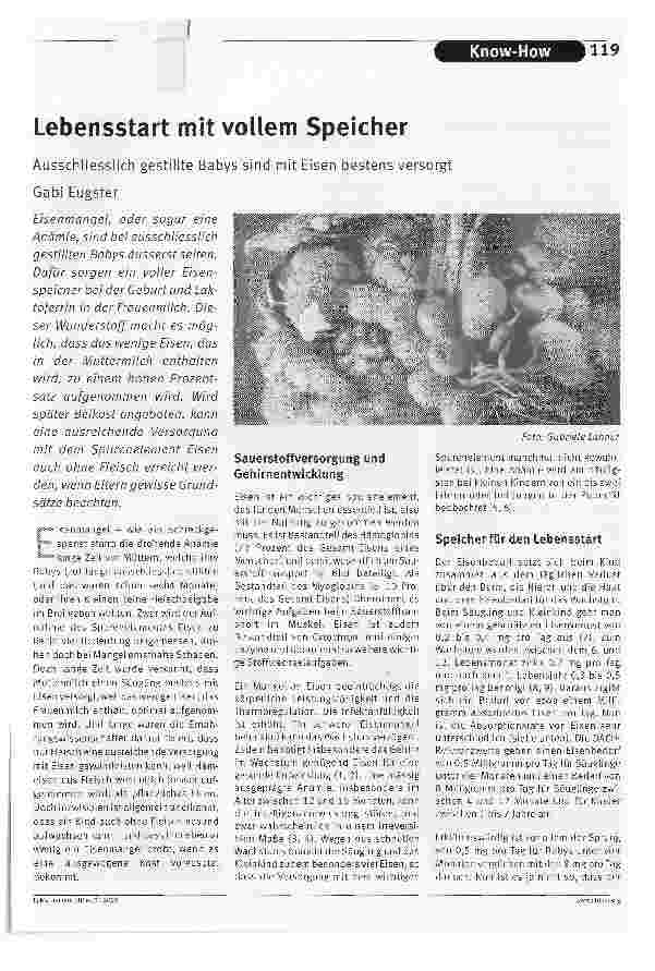 Vorschauseite 1: Lebensstart mit vollem SpeicherAusschliesslich gestillte Babys sind mit Eisen bestens versorgt