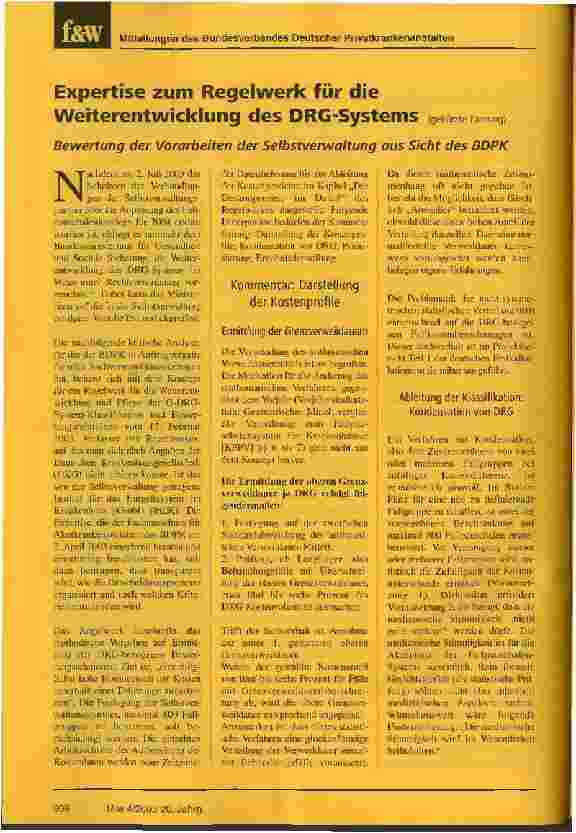 Vorschauseite 1: Expertise zum Regelwerk für die Weiterentwicklung des DRG-Systems (gekürzte Fassung) Bewertung der Vorarbeiten der Selbstverwaltung aus Sicht des BDPK
