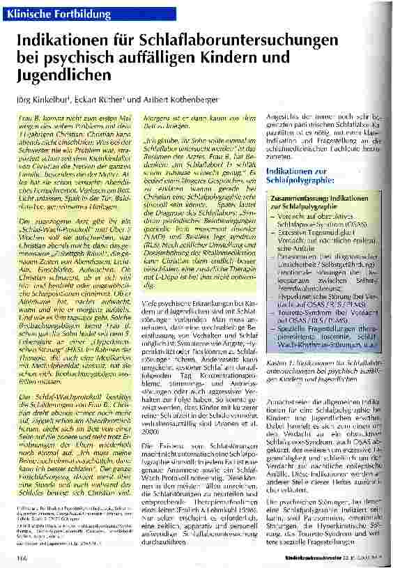 Vorschauseite 1: Indikationen für Schlaflaboruntersuchungen bei psychisch auffälligen Kindern und Jugendlichen