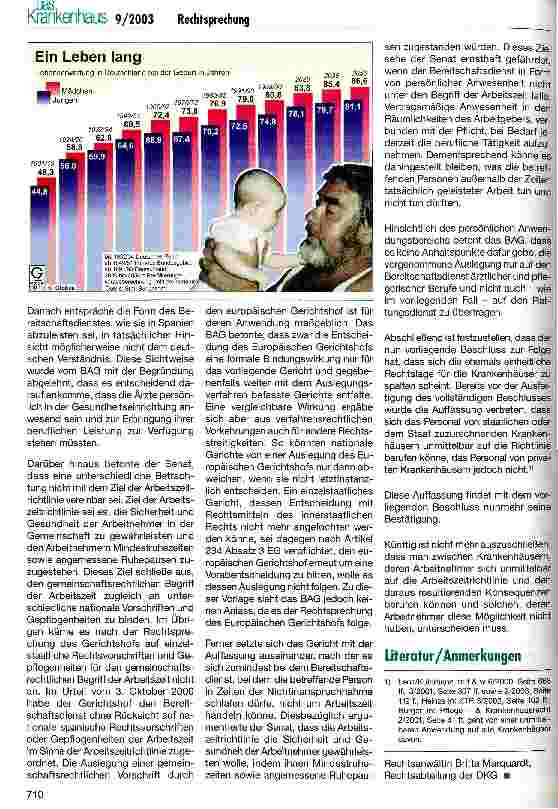 Vorschauseite 4: Bereitschaftsdienst als Arbeitszeit BAG, Beschlus vom 18. Februar 2003