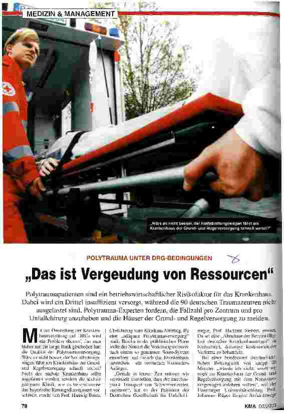Vorschauseite 1: Polytrauma unter DRG-Bedingungen Das ist Vergeudung von Ressourcen