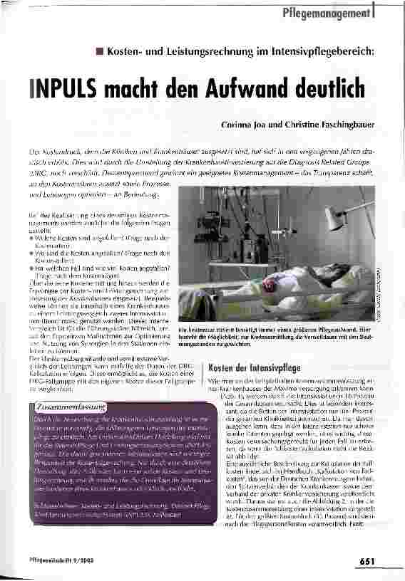 Vorschauseite 1: INPULS macht den Aufwand deutlich Kostenund Leistungsrechnung im Intensivpflegebereich