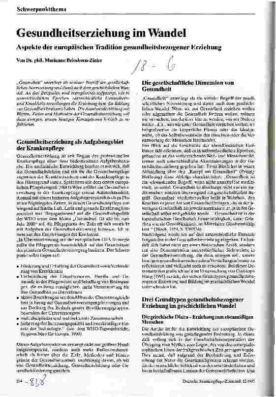 Vorschauseite 1: Gesundheitserziehung (G) im Wandel Aspekte der europäischen Tradition gesundheitbezogener Erziehung