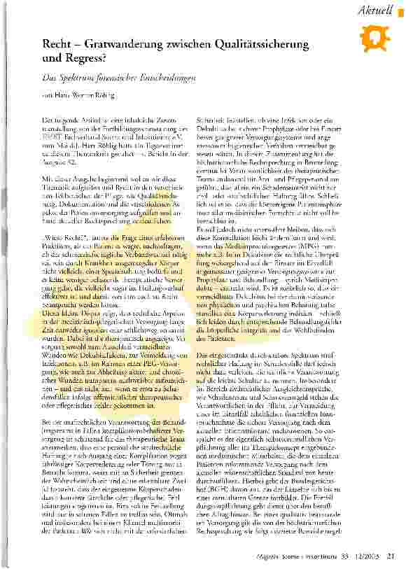 Vorschauseite 1: Recht - Gratwanderung zwischen Qualitätssicherung und Regress?