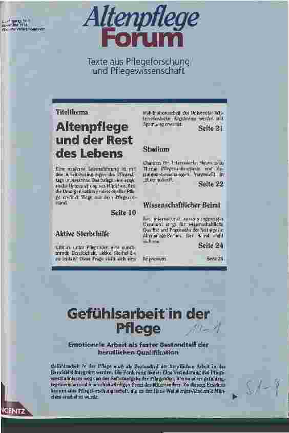 Vorschauseite 1: Gefühlsarbeit in der Pflege Emotionale Arbeit als fester Bestandteil der beruflichen Qualifikation