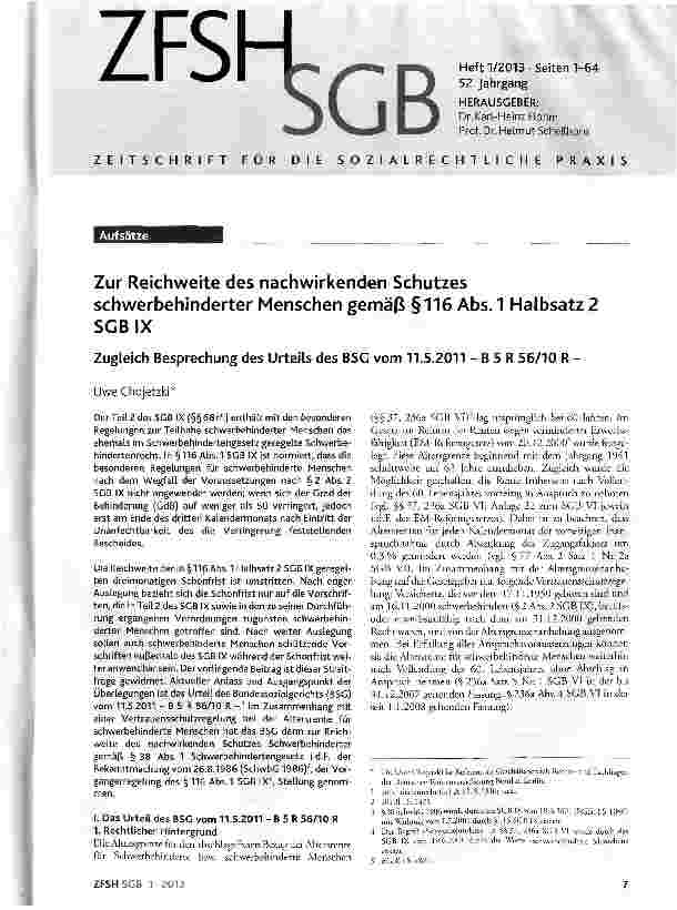 Vorschauseite 1: Zur Reichweite des nachwirkenden Schutzes schwerbehinderter Menschen gemäß §116 Abs.1 Halbsatz 2 SGB IX