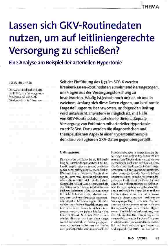 Vorschauseite 1: Lassen sich GKV-Routinedaten nutzen, um auf leitliniengerechte Versorgung zu schließen?