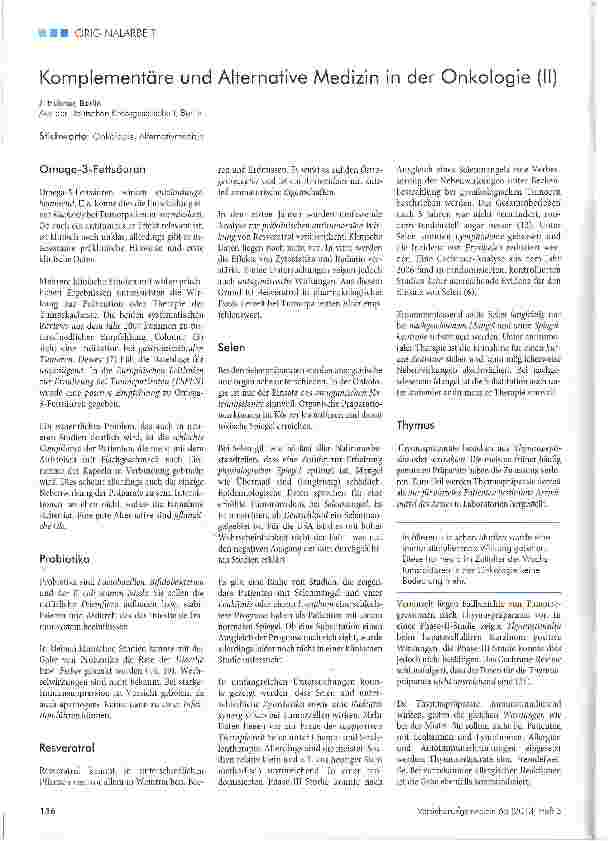 Vorschauseite 1: Komplementäre und Alternative Medizin in der Onkologie