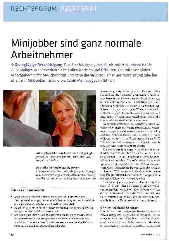 Vorschauseite 1: Minijobber sind ganz normale Arbeitnehmer