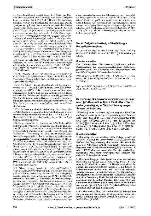 Vorschauseite 1: Berechnung der Einkommenssicherungszulage nach §7 Abschnitt A Abs. 1 TV UmBw - Tarifvertragsauslegung - Diskriminierung wegen Schwerbehinderung