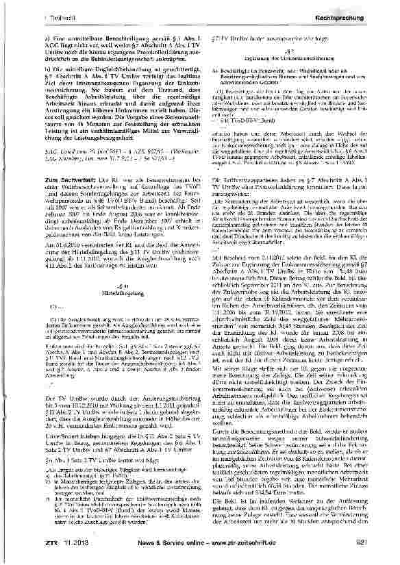 Vorschauseite 2: Berechnung der Einkommenssicherungszulage nach §7 Abschnitt A Abs. 1 TV UmBw - Tarifvertragsauslegung - Diskriminierung wegen Schwerbehinderung