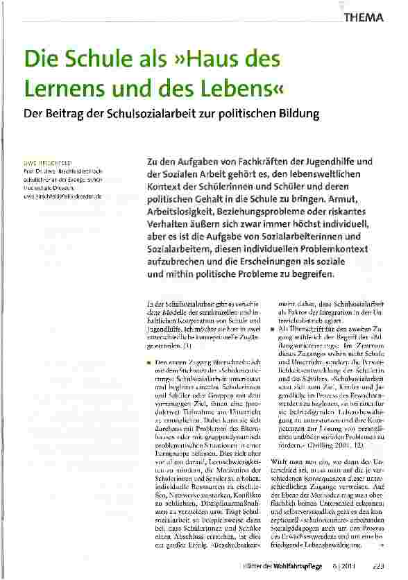 Vorschauseite 1: Die Schule als »Haus des Lernens und des Lebens«