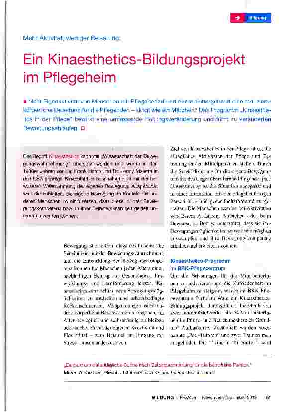 Vorschauseite 1: Ein Kinaesthetics-Bildungsprojekt im Pflegeheim