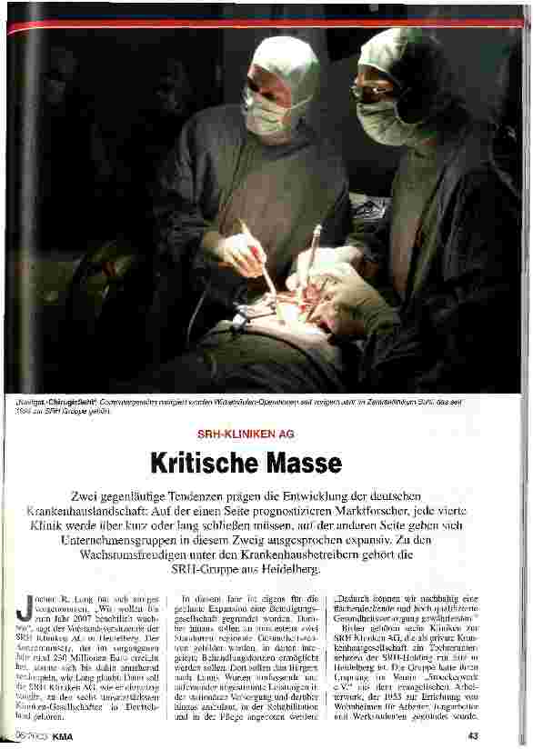 Vorschauseite 1: SRH-Kliniken AG: Kritische Masse