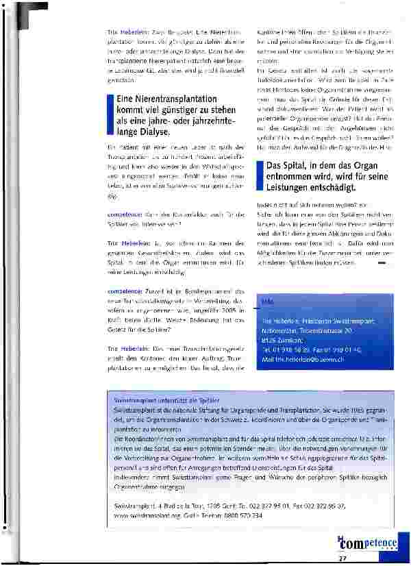 Vorschauseite 3: Mangel an Organspenden Die Spitäer können abhelfen