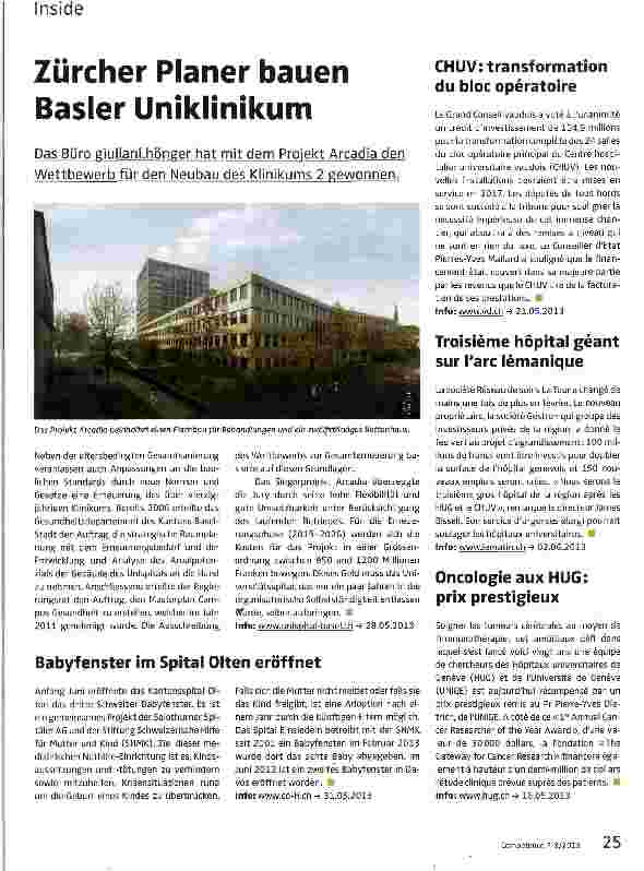 Vorschauseite 1: Zürcher Planer bauen Basler Uniklinikum
