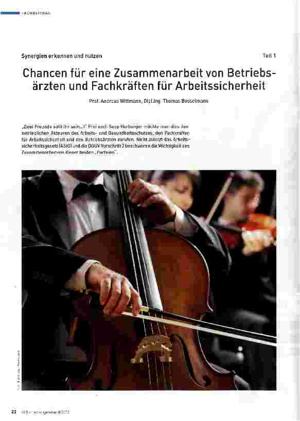 Vorschauseite 1: Chancen für eine Zusammenarbeit von Betriebsärzten und Fachkräften für Arbeitssicherheit