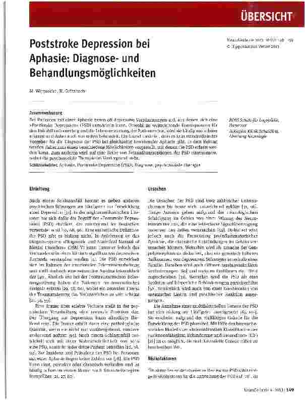 Vorschauseite 1: Poststroke Depression bei Aphasie: Diagnoseund Behandlungsmöglichkeiten