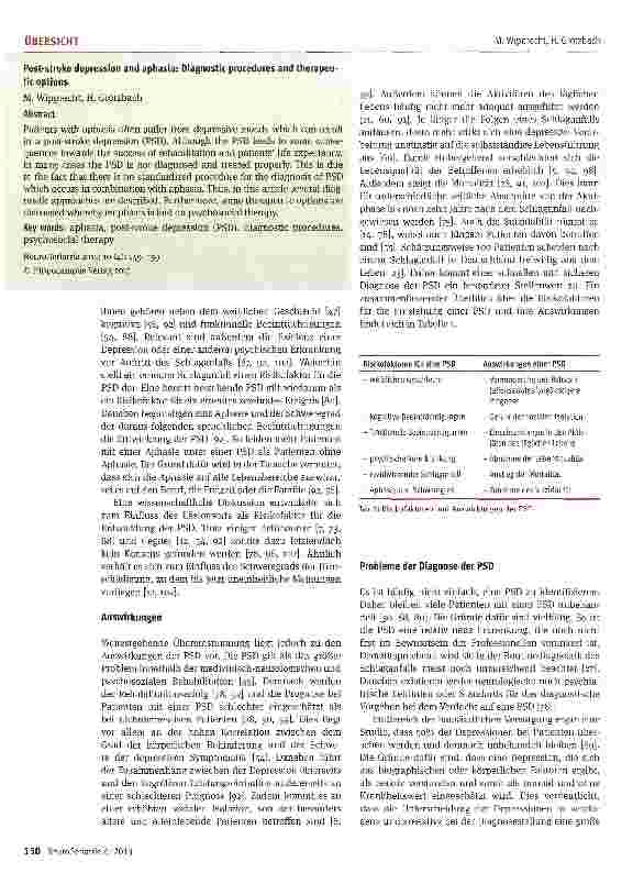 Vorschauseite 2: Poststroke Depression bei Aphasie: Diagnoseund Behandlungsmöglichkeiten