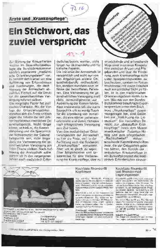 Vorschauseite 1: Ärzte und Krankenpflege: Ein Stichwort, das zuviel verspricht