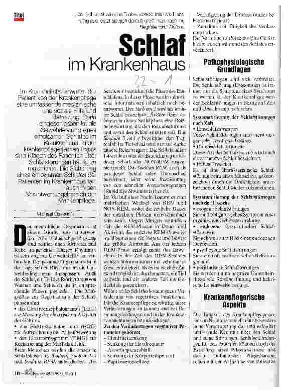 Vorschauseite 1: Schlaf im Krankenhaus