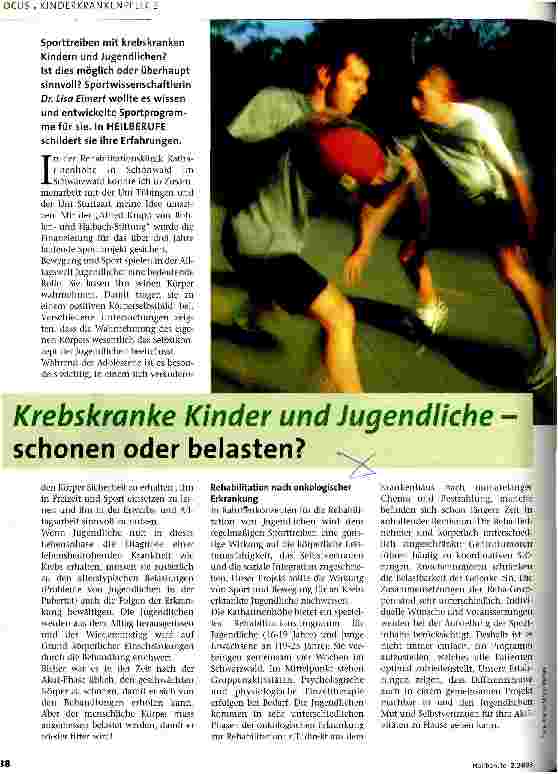 Vorschauseite 1: Krebskranke Kinder und Jugendliche schonen oder belasten?