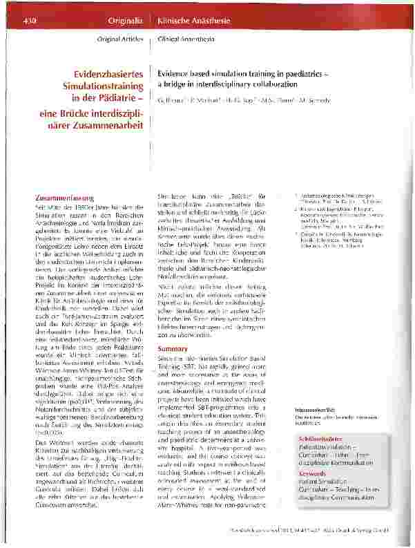 Vorschauseite 1: Evidenzbasiertes Simulationstraining in der Pädiatrie - eine Brücke interdisziplinärer Zusammenarbeit