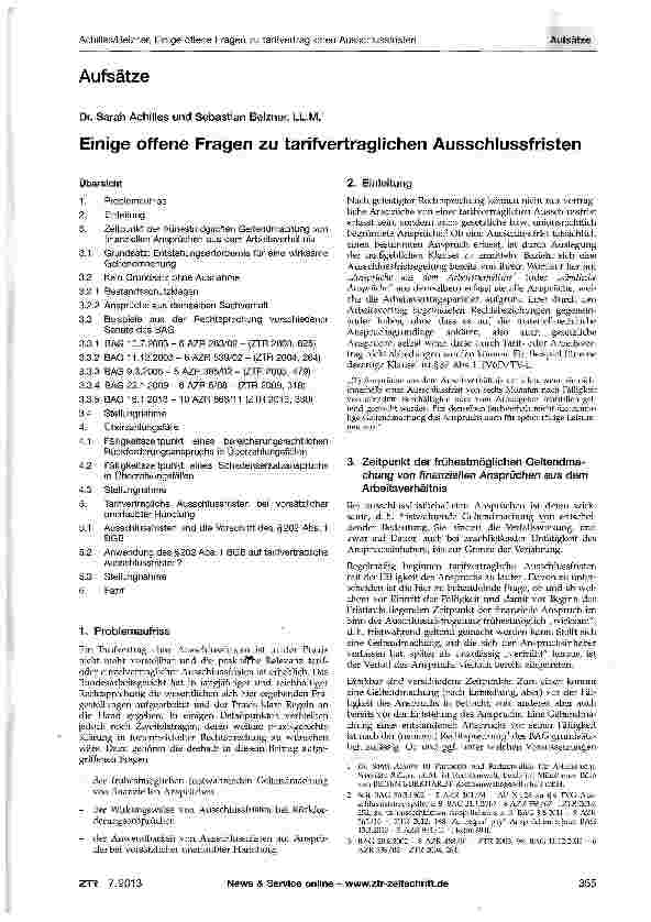 Vorschauseite 1: Einige offene Fragen zu tarifvertraglichen Ausschlussfristen