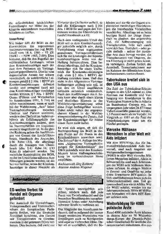 Vorschauseite 2: Haftung des Krankenhausträgers für wahlärztliche Leistungen BHG, Urteil vom 22.12.92 - VI ZR 341/91