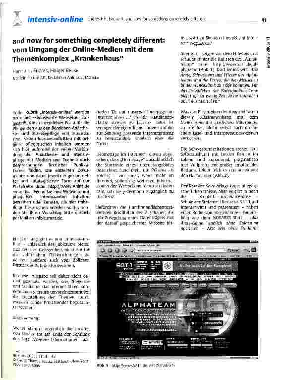 Vorschauseite 1: and now something completely different: vom Umgang der Online-Medien mit dem Themenkomplex Krankenhaus